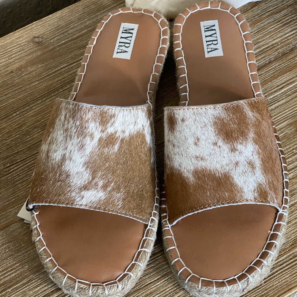 NEW Myra Spruce it Up Leather Cowhide Flat Sandals - Picture 4 of 7